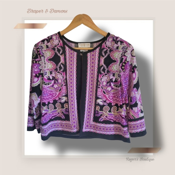 🌿Draper's & Damon's Women's 8P Purple Pink Black Multi Print Cropped Blazer - Picture 3 of 13